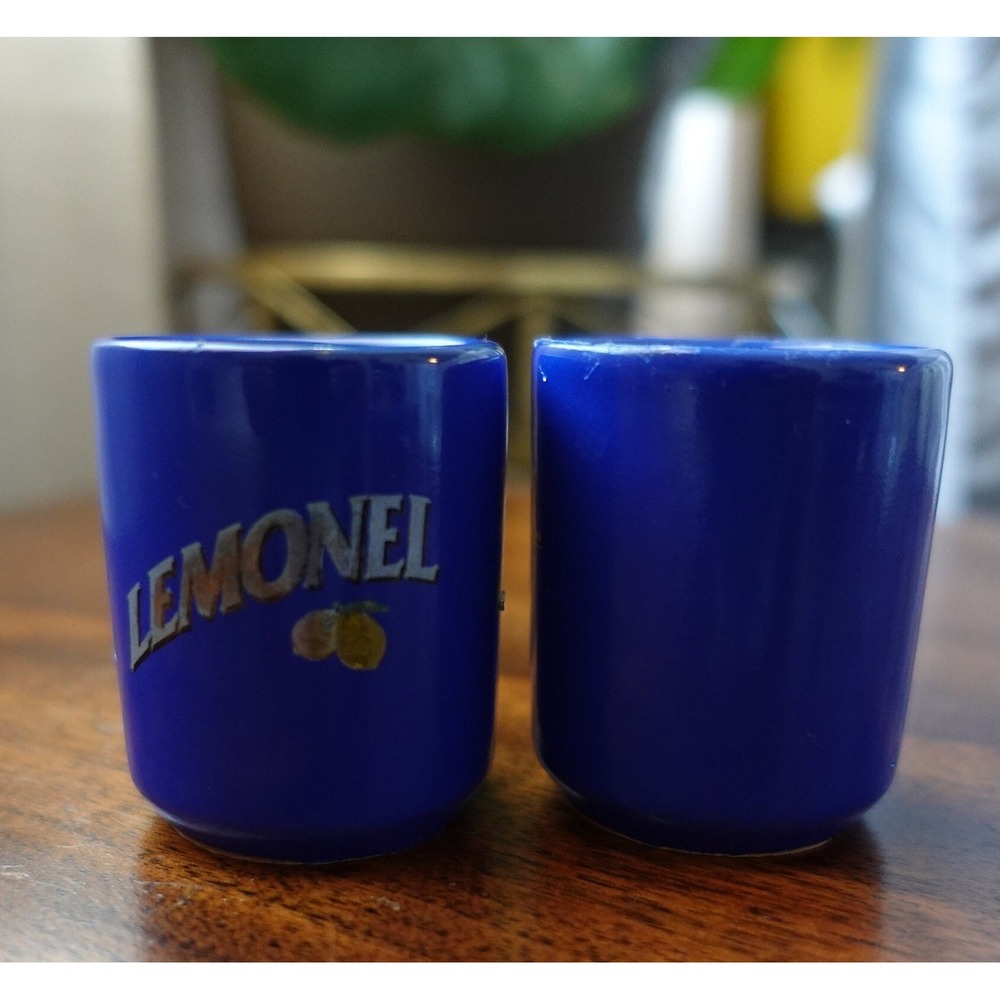 Lemonel Liquor Italian‎ ceramic blue shot glasses Set of 2